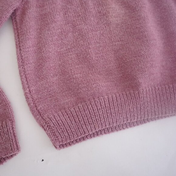 Hand Knit Pink Purple Winter Fisherman Fair Isle Turtleneck Wool Sweater S - Picture 7 of 11
